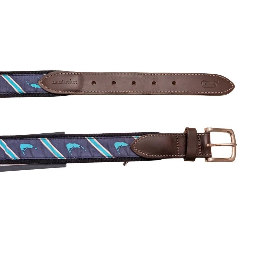 Vineyard Vines Men's Nantucket Island Canvas Belt Leather Trim Sz 30 NWT $58